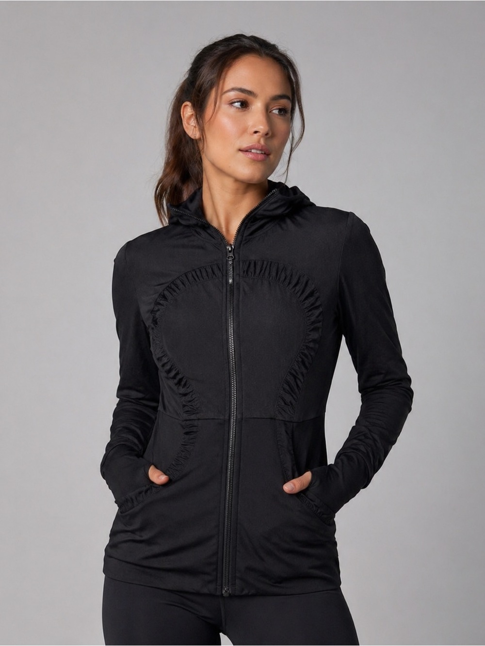 Lululemon Athletica Reversible Dance Studio Jacket Black Gray Hooded Zip Size 6